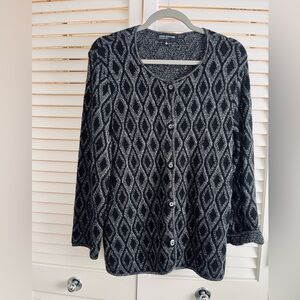 Jones New York Black and Silver Diamond-Pattern Cardigan